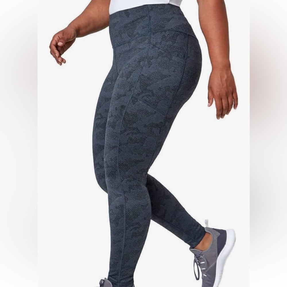 Shadow Abstract Tonal Camo Pocket Workout Leggings Blue Grey XL Athletic Run Gym